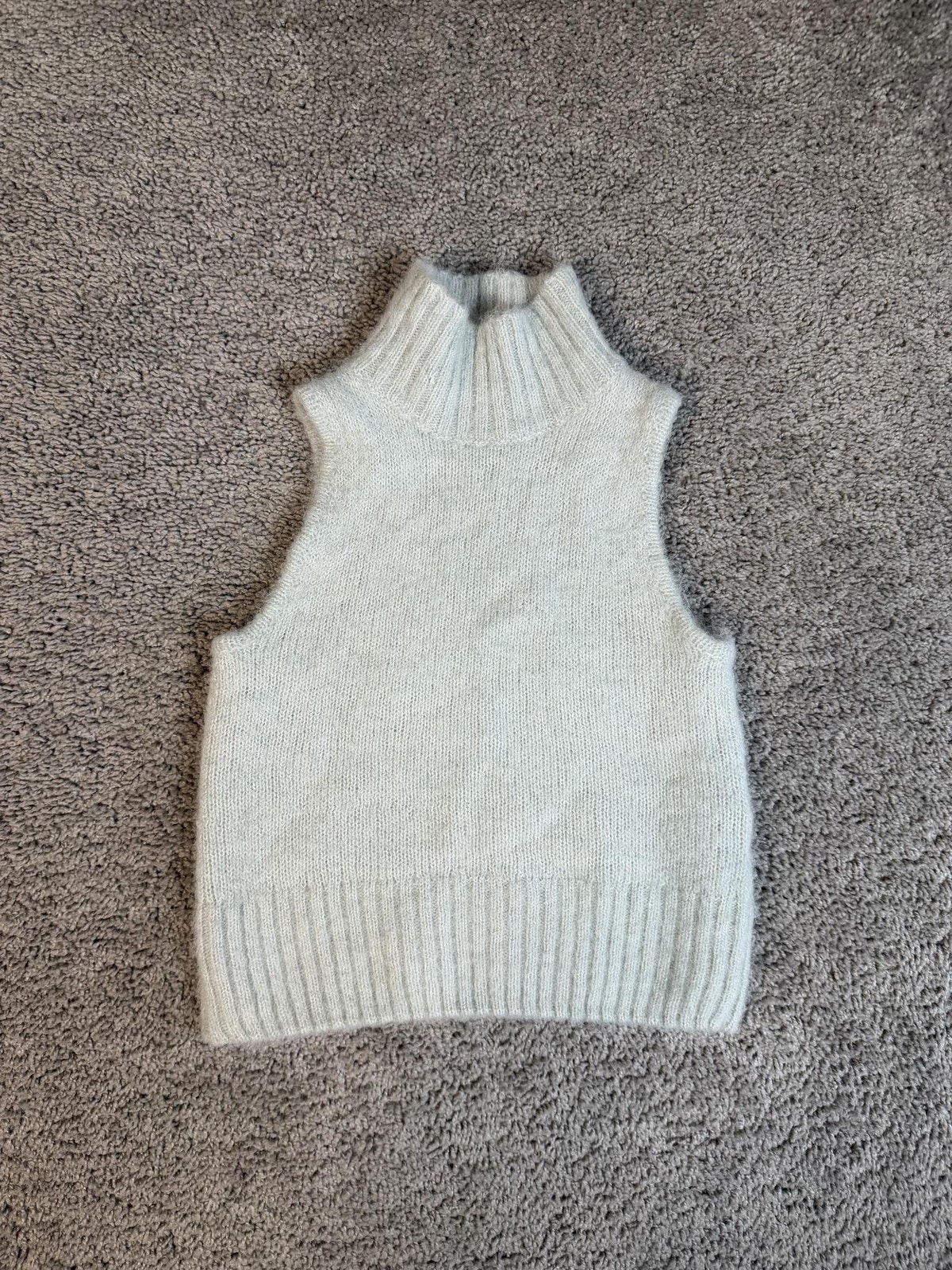 Zara Sweater Vest Womens L Gray Alpaca Wool Acrylic Turtleneck Sleeveless Slim